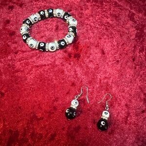Evil eye bracelet and earrings